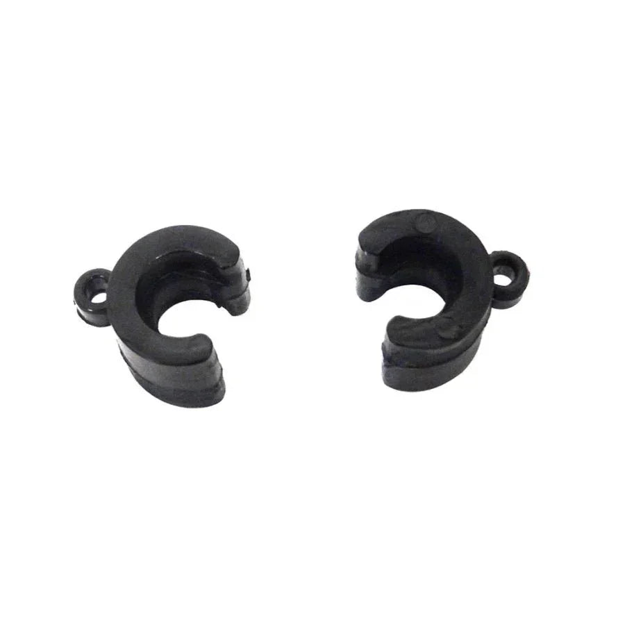 Black plastic model kit clips for hobby assembly, compatible with scale models and collectibles.