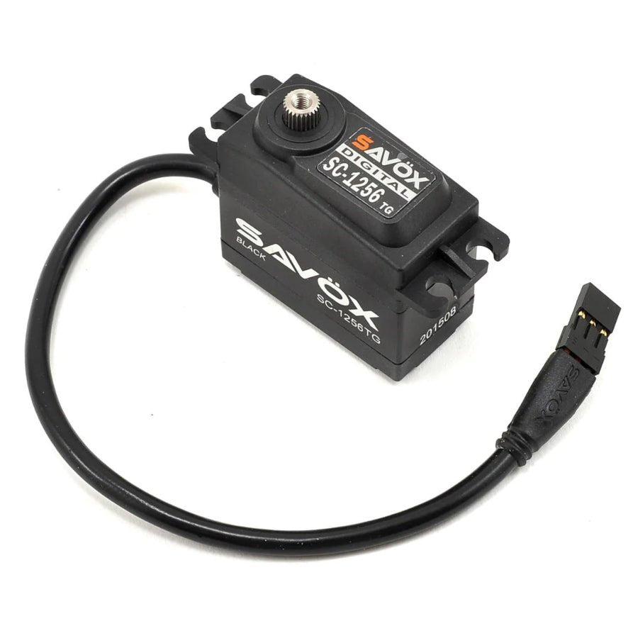 Savox SC-1256TG Black Edition – high torque titanium gear digital servo for RC cars, trucks, buggies & crawlers, featuring coreless motor & aluminium case.