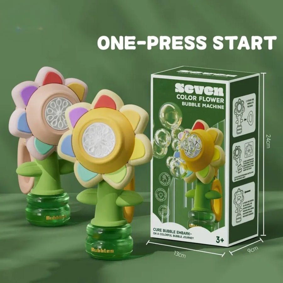 Sunflower Seven Colour Bubble Machine – kids’ bubble maker with rainbow light display for outdoor play, parties & garden fun.