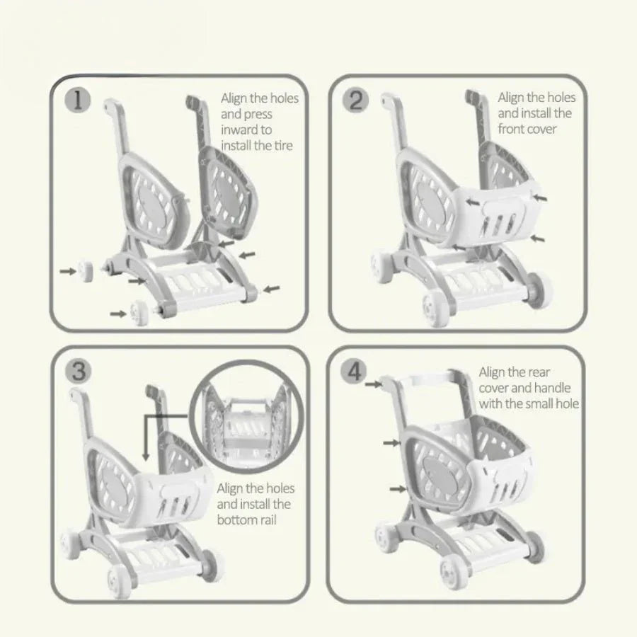 shopping cart build instruction sheet on an off white background