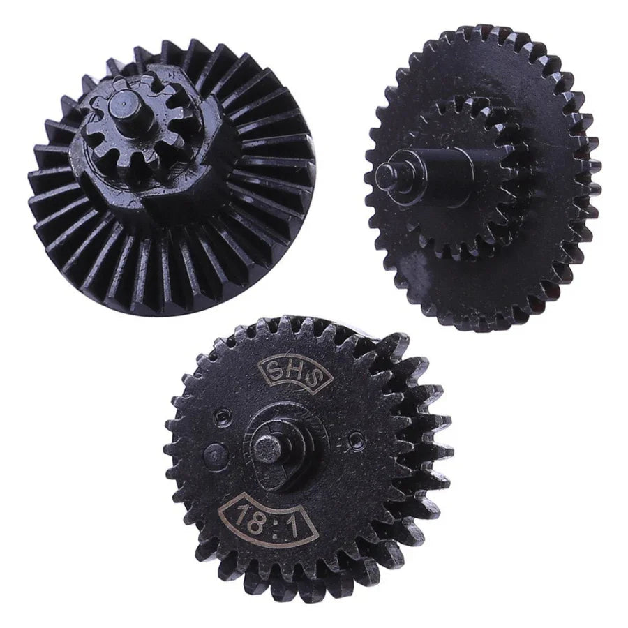 SHS 18:1 metal gear set for gel blaster gearbox tuning and high-speed builds