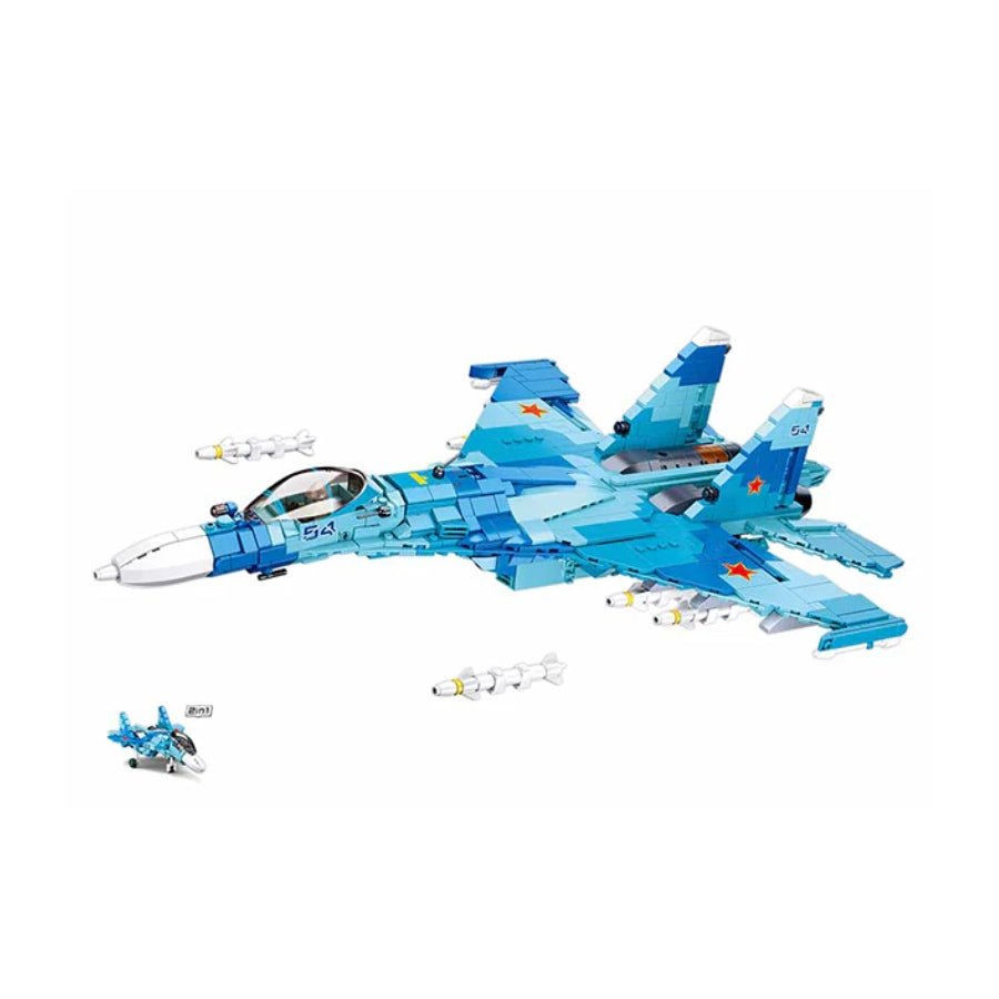 Sluban MB SU-27 Fighter Jet 2-in-1 (C6 Series) B0985 – 1040pcs military aircraft building set with realistic jet design & alternate model option.