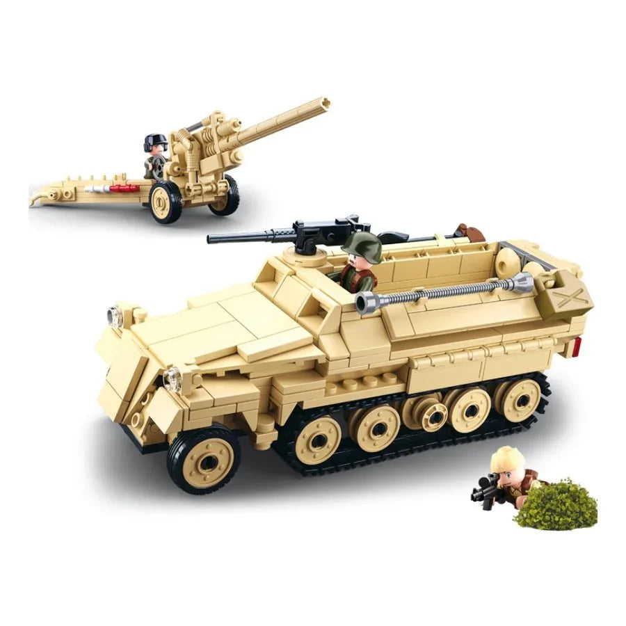 Sluban WWII Army SD.KFZ.251 German Half Track Tank with Field Cannon 460 Pieces