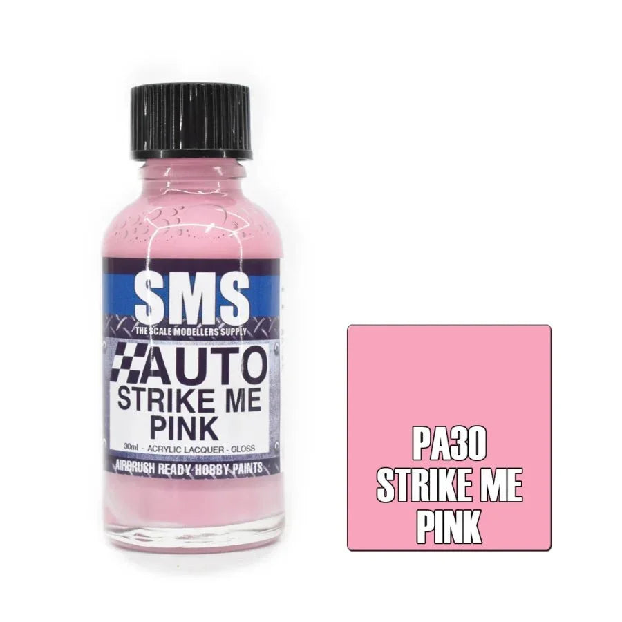 SMS Auto Colour Strike Me Pink hobby paint bottle for scale model kits.