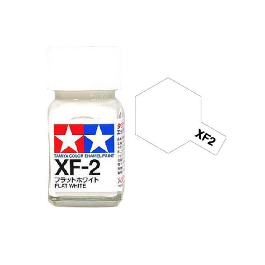 Tamiya XF-2 Flat White enamel paint jar for scale models and hobby projects.