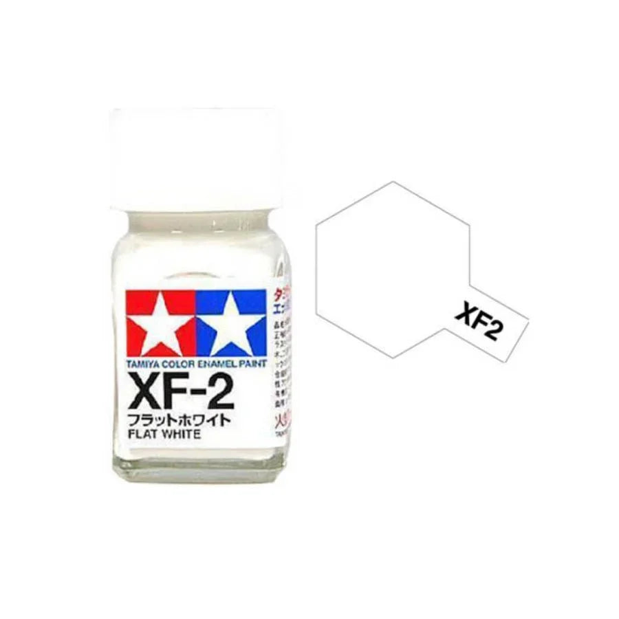 Tamiya XF-2 Flat White enamel paint jar for scale models and hobby projects.