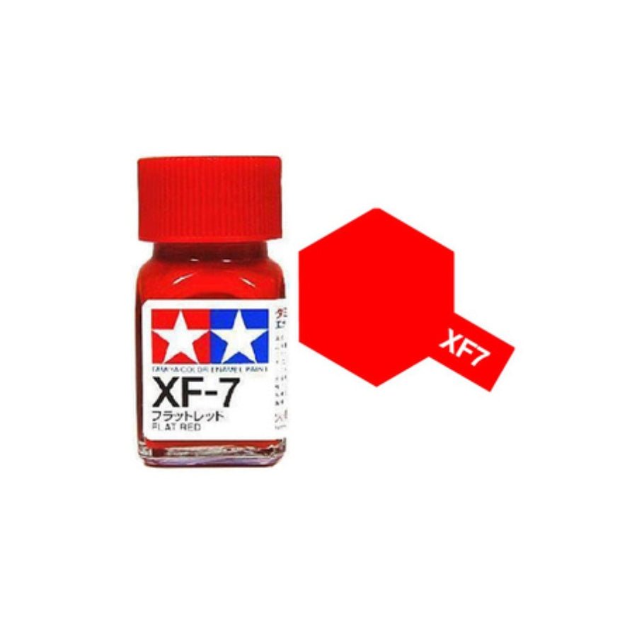Tamiya XF-7 Flat Red enamel paint jar for model kits and miniatures.