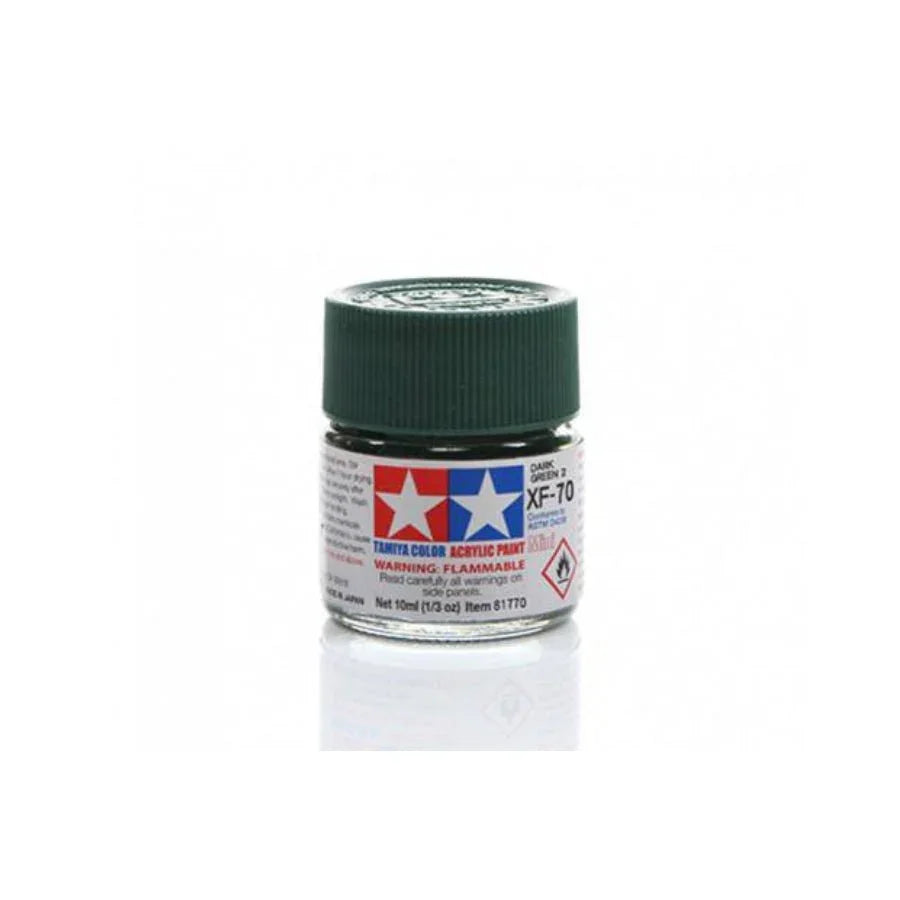 Tamiya XF-70 Dark Green 2 acrylic paint for model kits, 10ml bottle with green cap