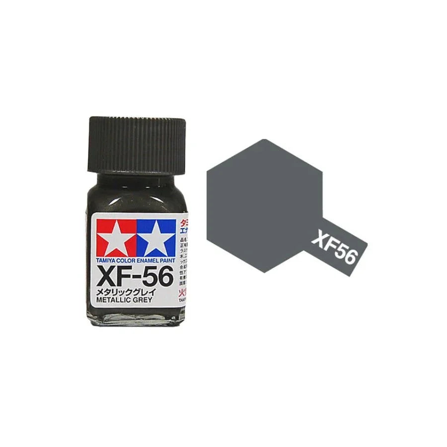 Tamiya XF-56 Metallic Grey enamel paint jar for scale modelling.