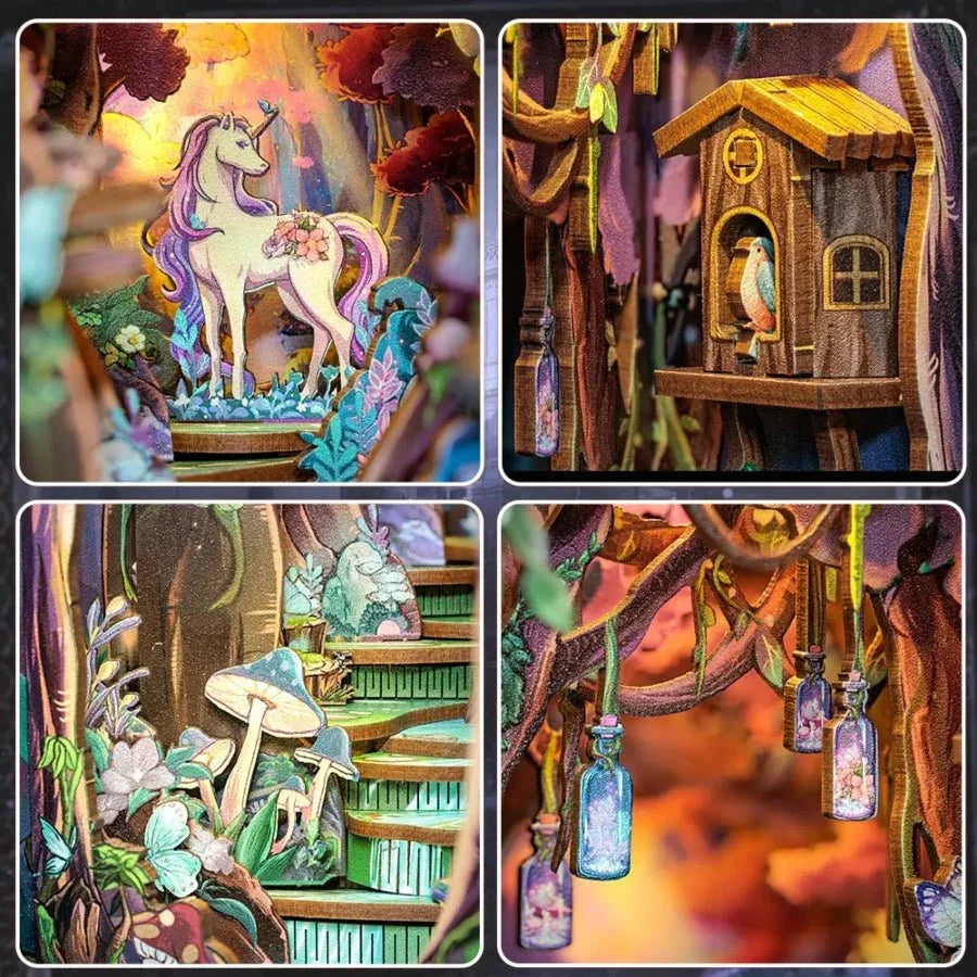 The Grace of the Forest DIY Book Nook – Cutebee miniature craft kit featuring forest path, woodland scenery