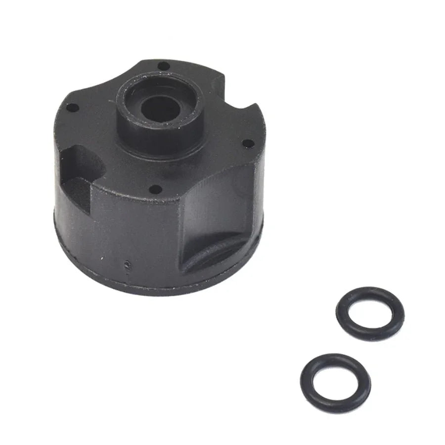 Black RC car transmission gear housing with two O-rings for model vehicle repair parts