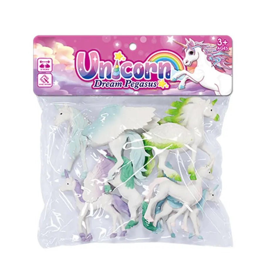 Unicorn Dream Pegasus Figures – colourful fantasy unicorn and Pegasus toy figures with glitter wings and magical designs.