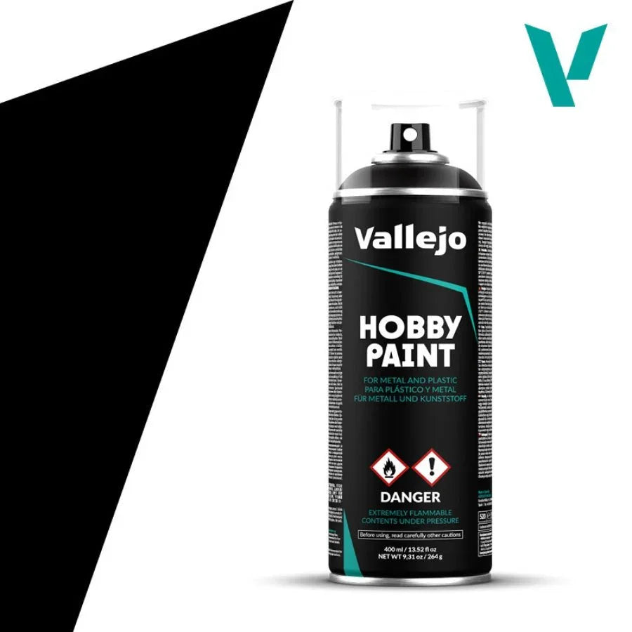 Vallejo Aerosol Black Primer 400ml AV28012 hobby spray primer can