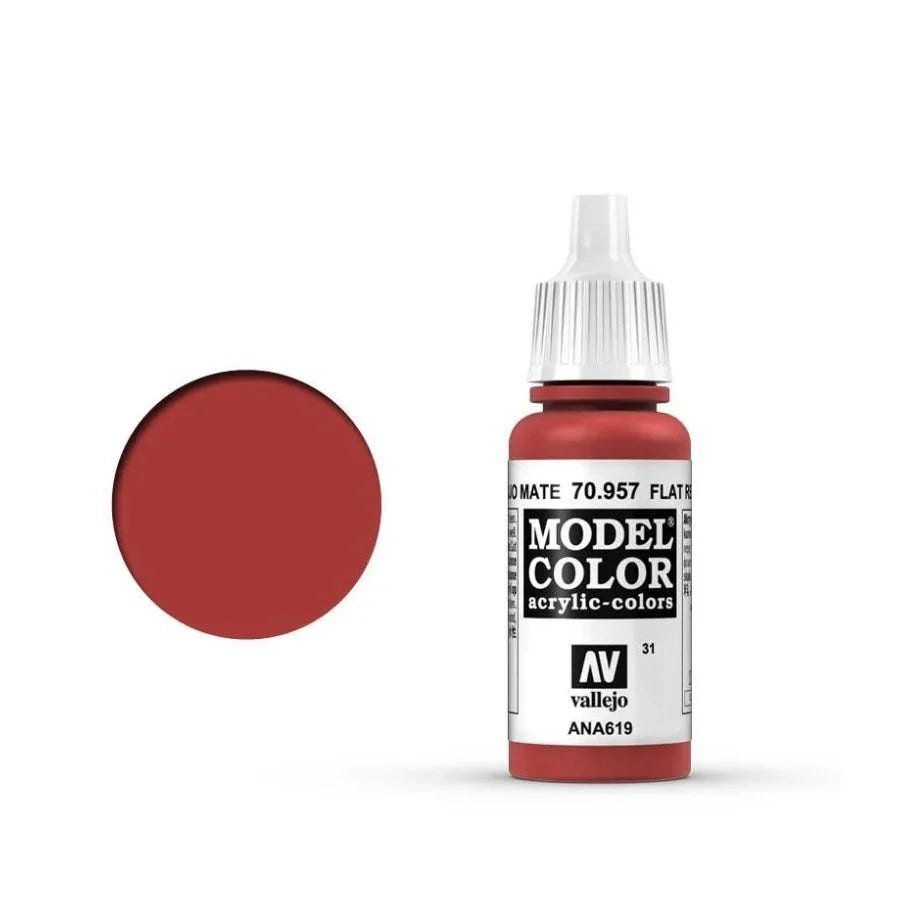 Vallejo Model Colour Flat Red 17ml AV70957 matt acrylic paint bottle