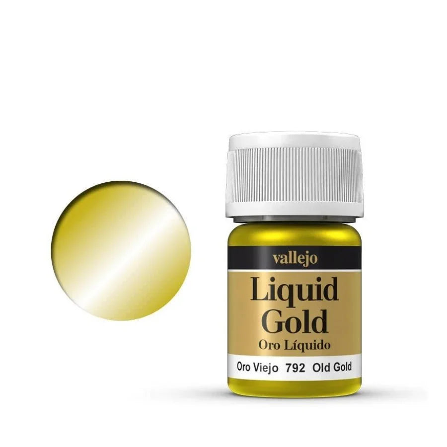 Vallejo Liquid Metal Old Gold AV70792 35ml alcohol-based metallic paint bottle