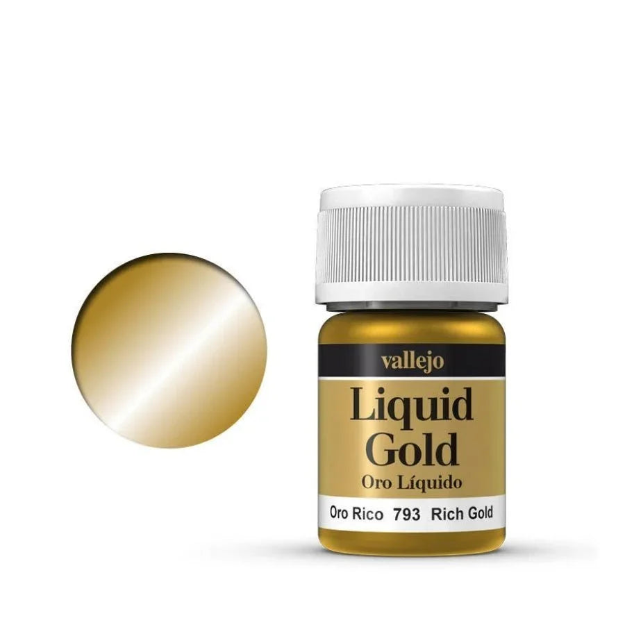 Vallejo Liquid Metal Rich Gold AV70793 35ml alcohol-based metallic paint bottle