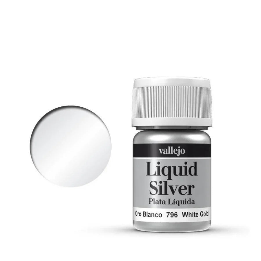 Vallejo Liquid Metal White Gold AV70796 35ml alcohol-based metallic paint bottle