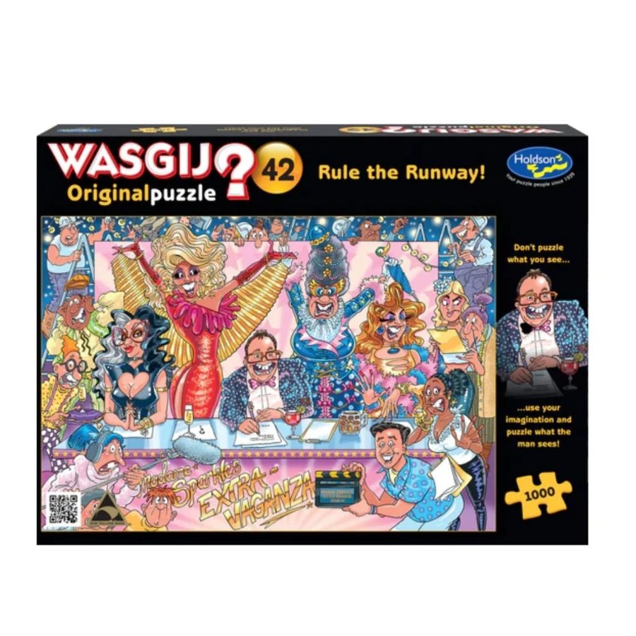 Wasgij Original Rule The Runway mystery jigsaw puzzle box with fashion show artwork
