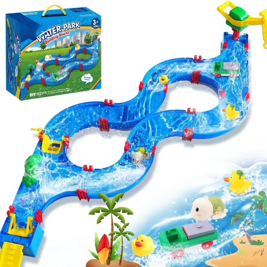 Water Park Building Blocks 62-piece set – colourful STEM construction toy combining creative building and interactive water play.