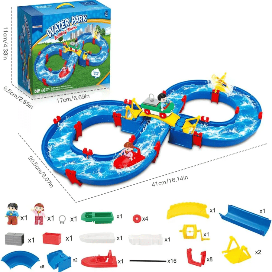 Water Park Building Blocks Set for Kids – colourful construction toy combining creative building and interactive water play.