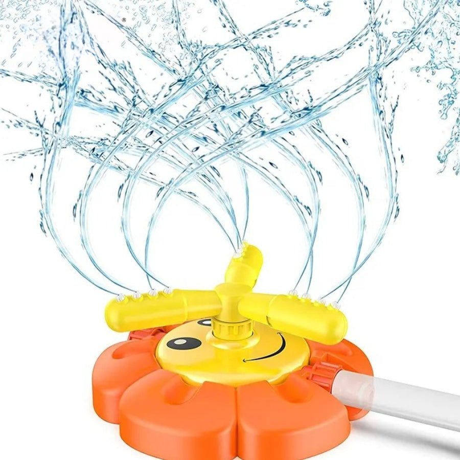 Water Play Sunflower Sprinkler – colourful kids’ garden water toy spraying water from sunflower petals for outdoor summer fun.