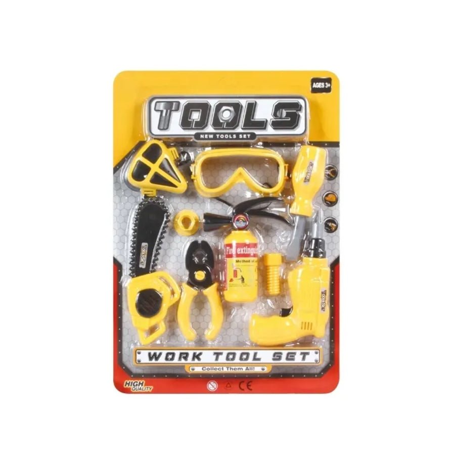 Work Tool Set Toy – kids’ construction builder play kit with toy tools including drill, screwdriver, and pliers for imaginative pretend play on a white background.