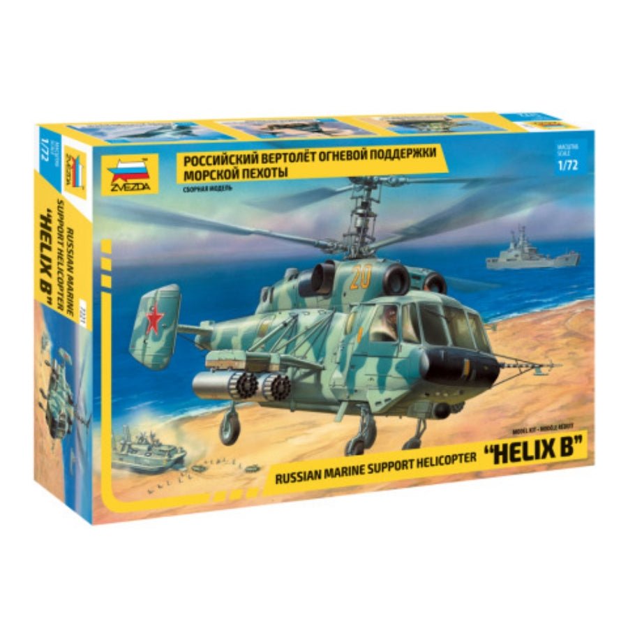 Zvezda 1/72 Kamov KA-29 (RR) Plastic Model Kit ZV7221 – detailed Russian Navy helicopter model kit in 1/72 scale.