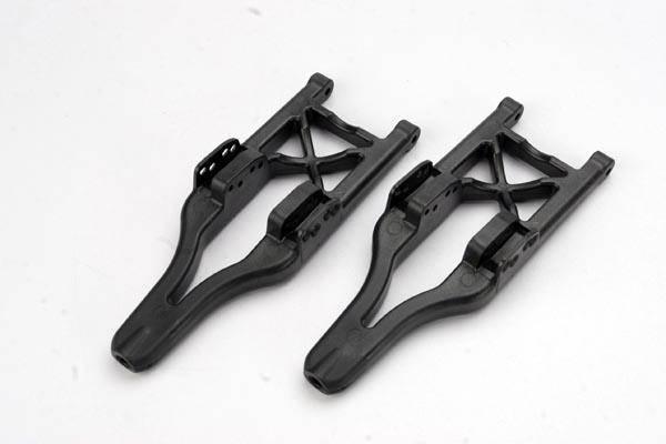 Black plastic model kit chassis parts for RC car assembly, precision-engineered for hobbyists