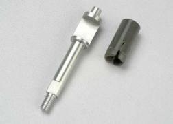 Metal model kit axle with threaded end and plastic gear housing, for scale model assembly