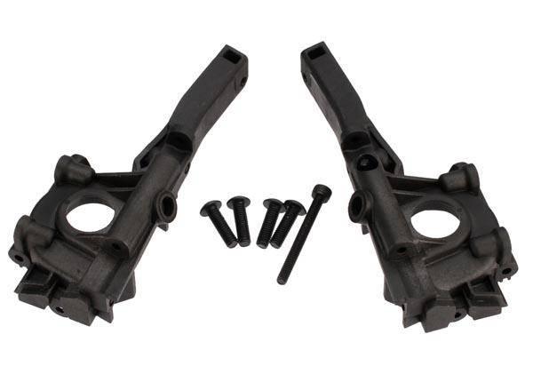 Black RC car suspension arms with mounting screws for model kit assembly