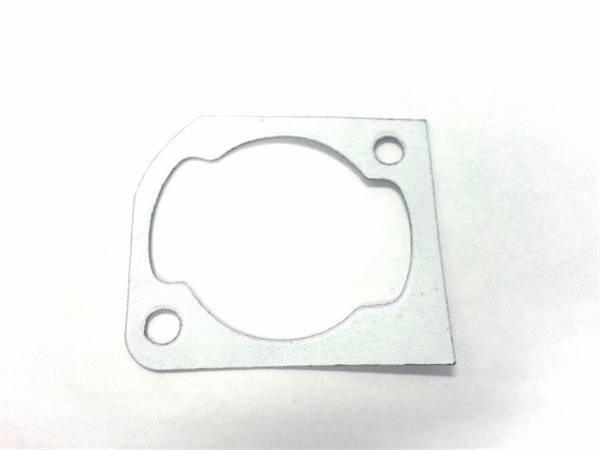 Metal gasket for model engine or hobby kit, square with circular cutout and two mounting holes