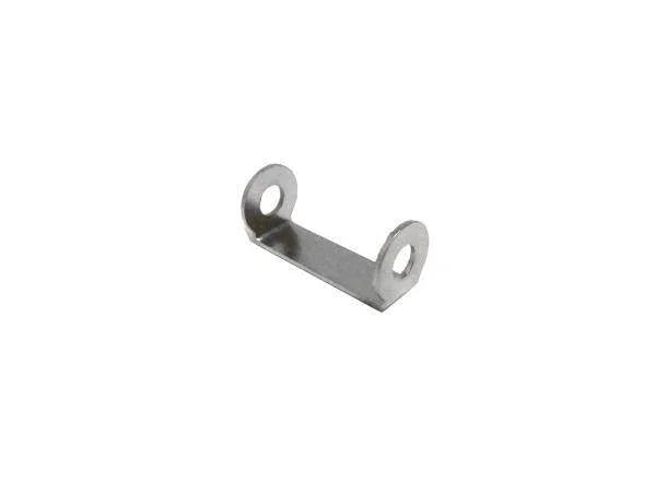 Small metal bracket with two circular holes for model kit assembly