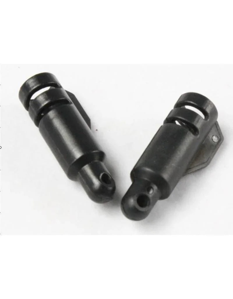 Black plastic model kit parts with mounting tabs and holes for assembly