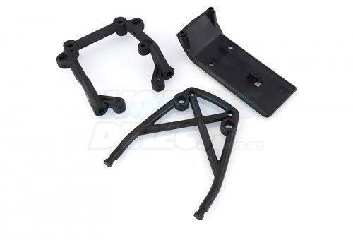 Black plastic RC car chassis parts for model kit assembly