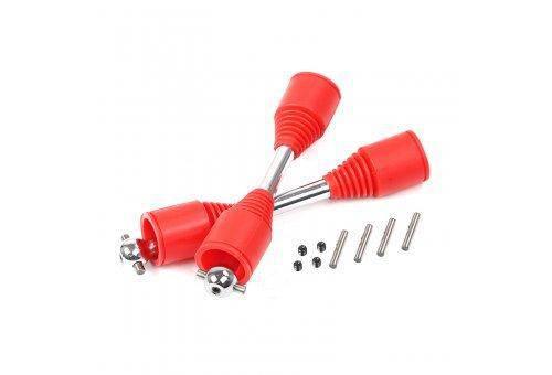 Red RC car ball joints with metal pins and screws for hobby model assembly
