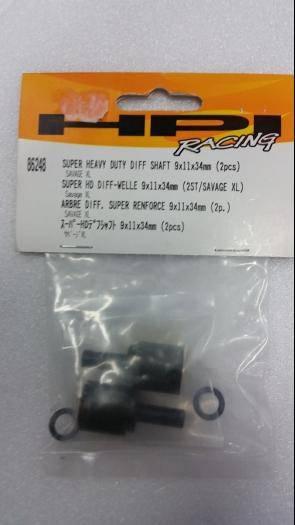HPI Racing Super Heavy Duty Diff Shaft 9x1x34mm for Savage XL model kits, 2 pcs in clear packaging
