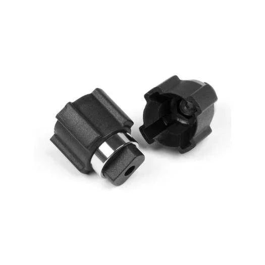 Black RC car wheel hubs with metal axles, model kit parts for hobbyists