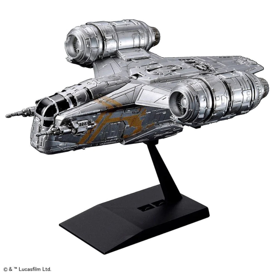 Bandai Star Wars Vehicle Model Razor Crest Silver Coating Version G5061795 – premium metallic model kit with display stand.