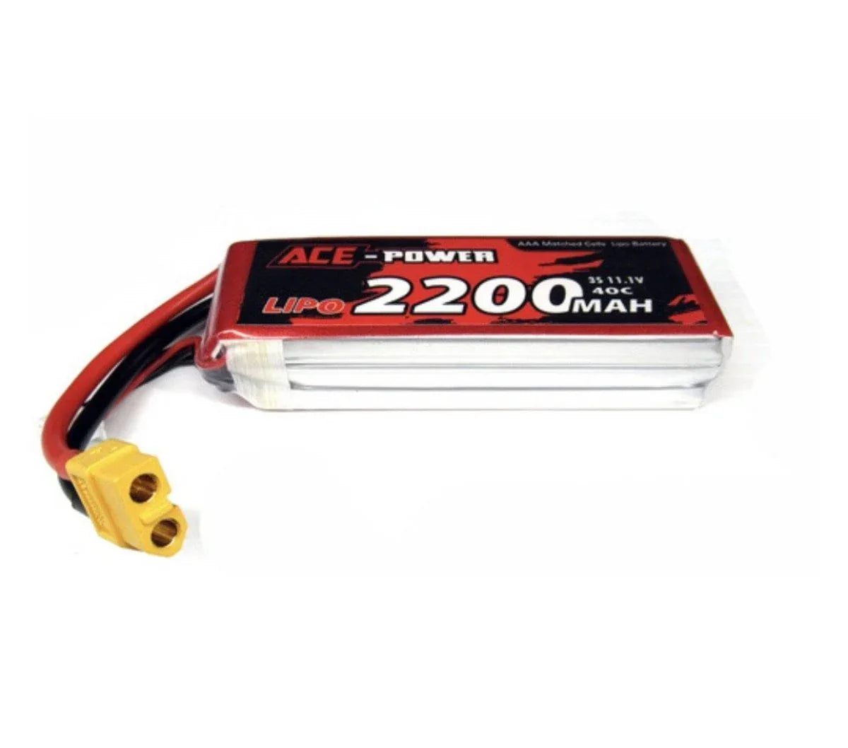 ACE-POWER 2200mAh 3S 11.1V 40C LiPo battery with yellow XT60 connector for RC models