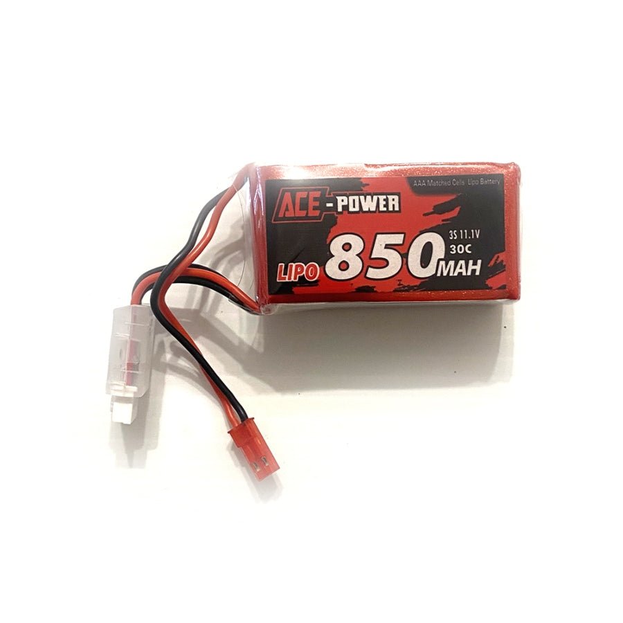 Ace Power SC LiPo 850mAh 3S 11.1V 30C soft case battery with JST connector for RC drone, aircraft, airsoft and hobby use.