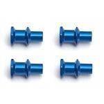 Four blue aluminum RC car parts, precision-machined for model kits and hobby builds
