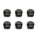 Six black plastic model kit caps for hobby assembly, compatible with scale models and collectibles