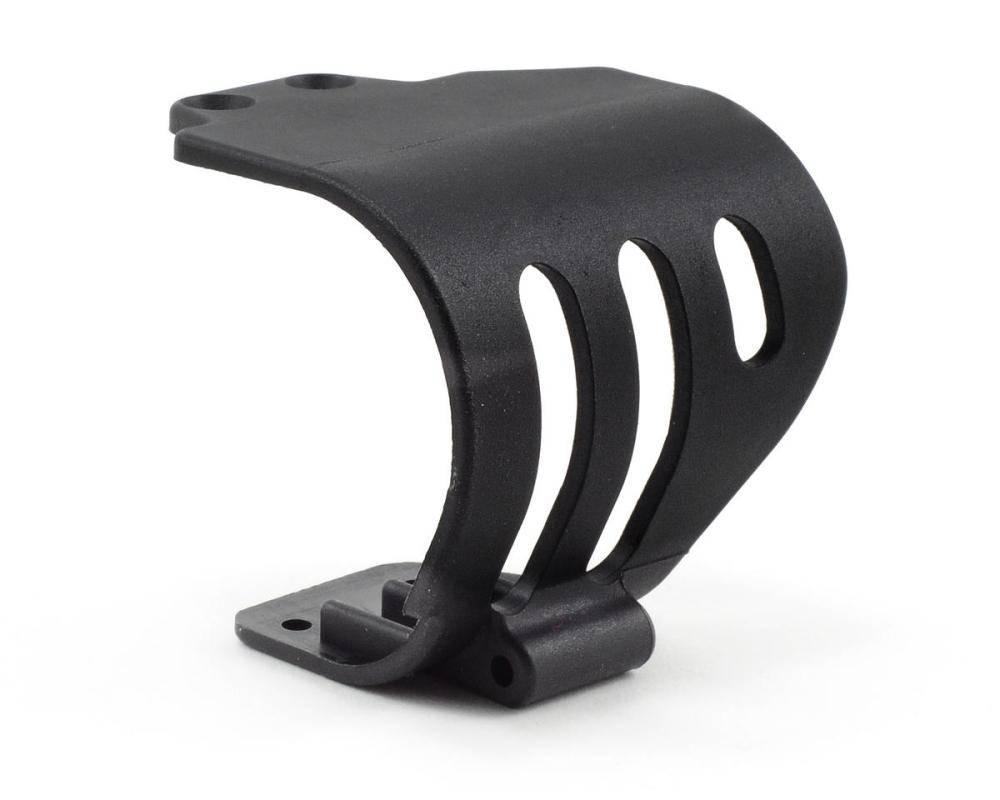 Black plastic RC car body mount with cutouts for hobby model kits