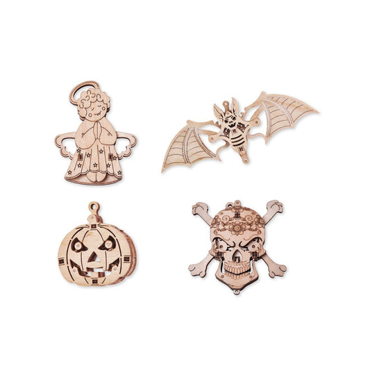 Wood Trick - Set of Mini 3D Puzzles №2 - Bat, Angel, Skull, Pumpkin - Aussie Hobbies 