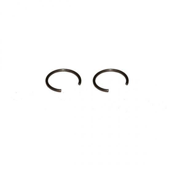 Two black metal circlips for model kits and hobby projects
