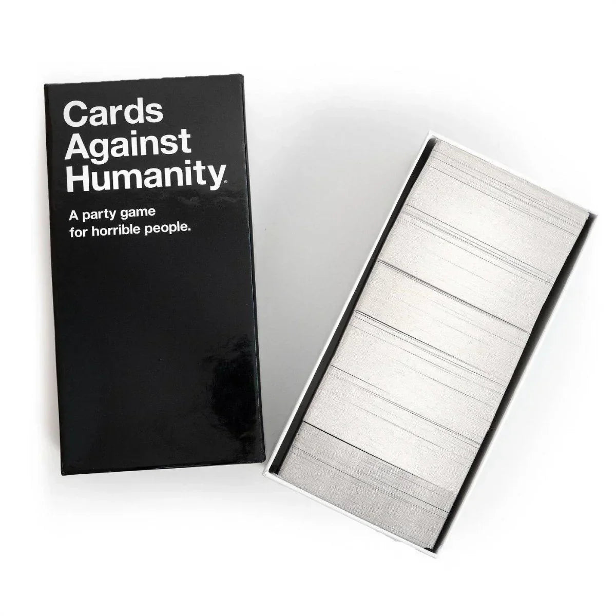Cards Against Humanity party game box with cards, adult humor card game for groups