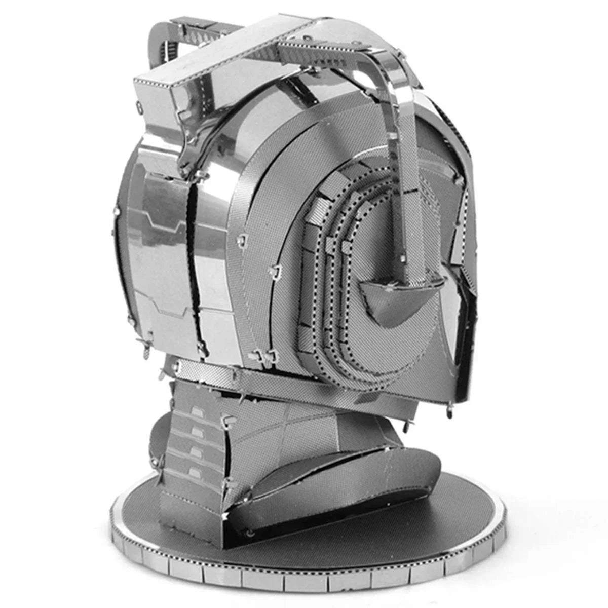 3D metal puzzle model of a futuristic helmet, detailed laser-cut pieces, collectible model kit