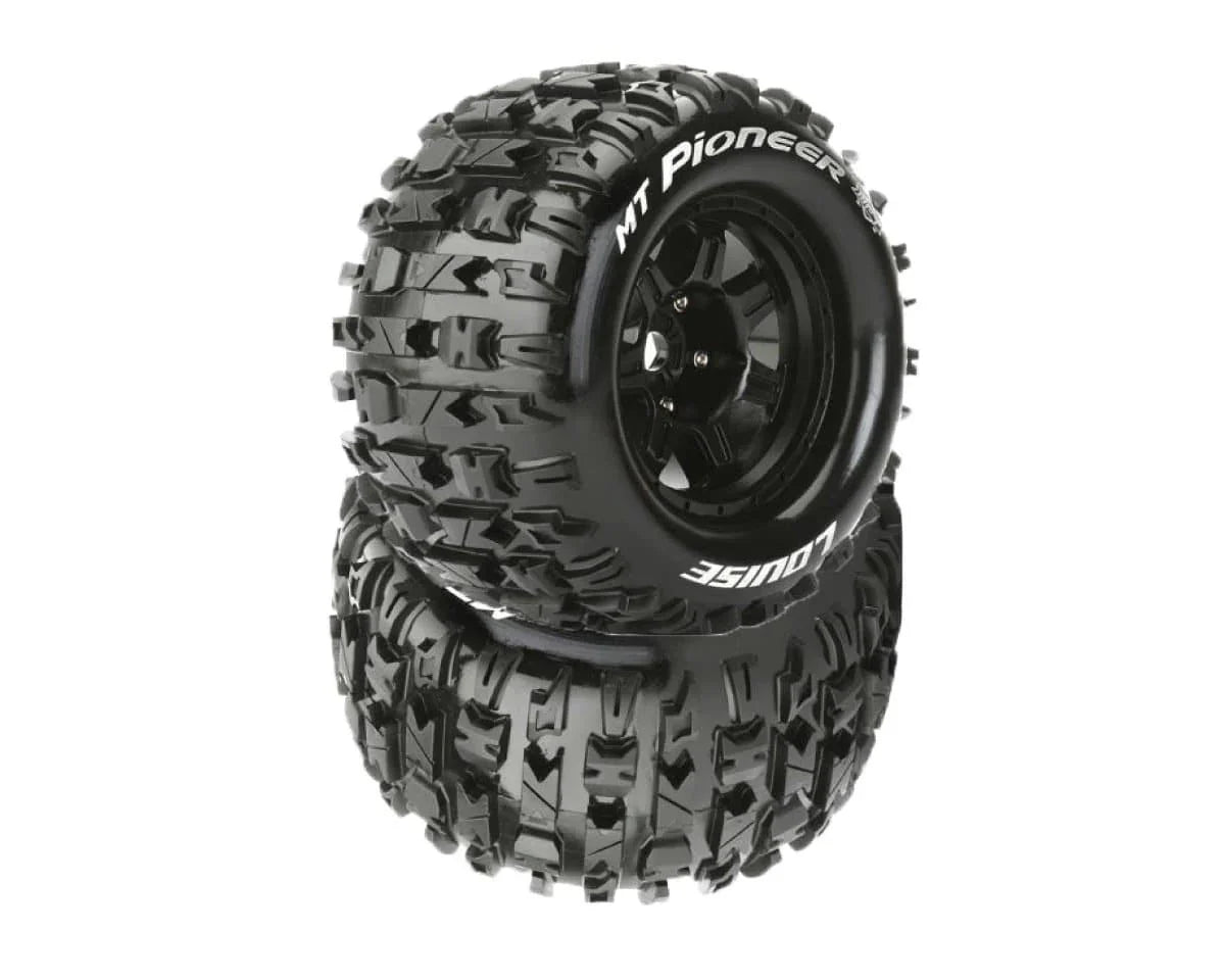 MT Pioneer off-road RC tires with black rims, rugged tread for model cars and trucks
