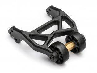 Black RC car suspension arm with gold axles, model kit part for hobbyists