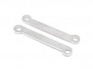 Two silver metal linkage rods for model kits or RC cars, precision-engineered with circular end holes.